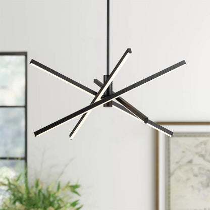 Luminaire suspendu linéaire en forme de sputnik, en aluminium noir/doré, à LED moderne, pour salon/salle à manger/cuisine.