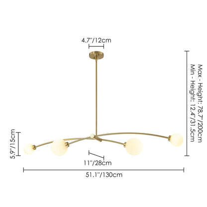 Suspension moderne simple en forme de sputnik à 4 lumières, couleur or, pour îlot de cuisine/salle à manger - 130,5 cm L x 28 cm P x 15 cm H