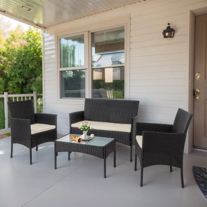 Ensemble de meubles en osier pour patio, 4 pièces, ensemble de meubles d'extérieur en rotin avec coussins