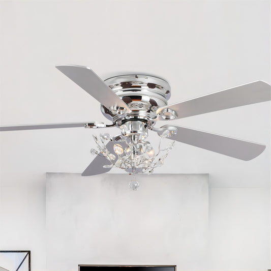 Ventilateur de plafond moderne à 5 pales réversibles, à montage encastré, avec télécommande, 48 pouces, avec cristaux.