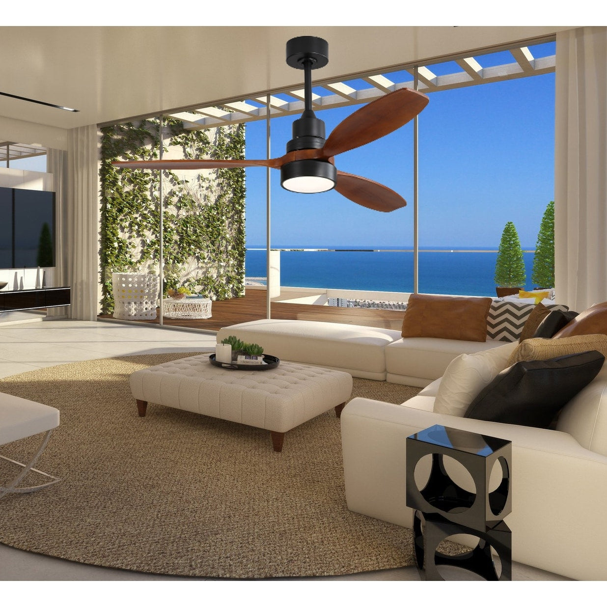 Ventilateur de plafond à LED intégré de 48 et 52 pouces avec lumière et télécommande, moteur à courant continu réversible.