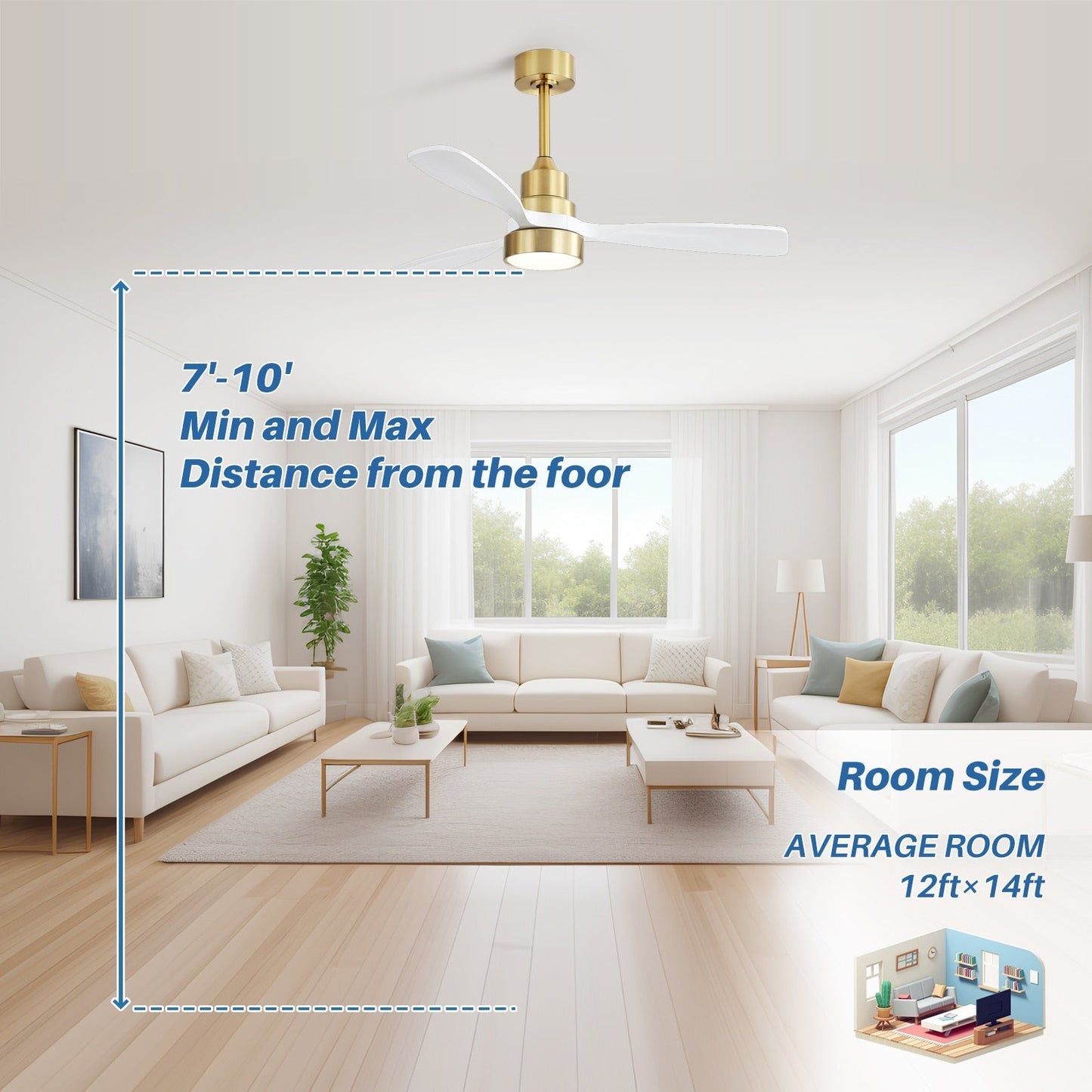 Ventilateur de plafond à LED intégré de 48 et 52 pouces avec lumière et télécommande, moteur à courant continu réversible.