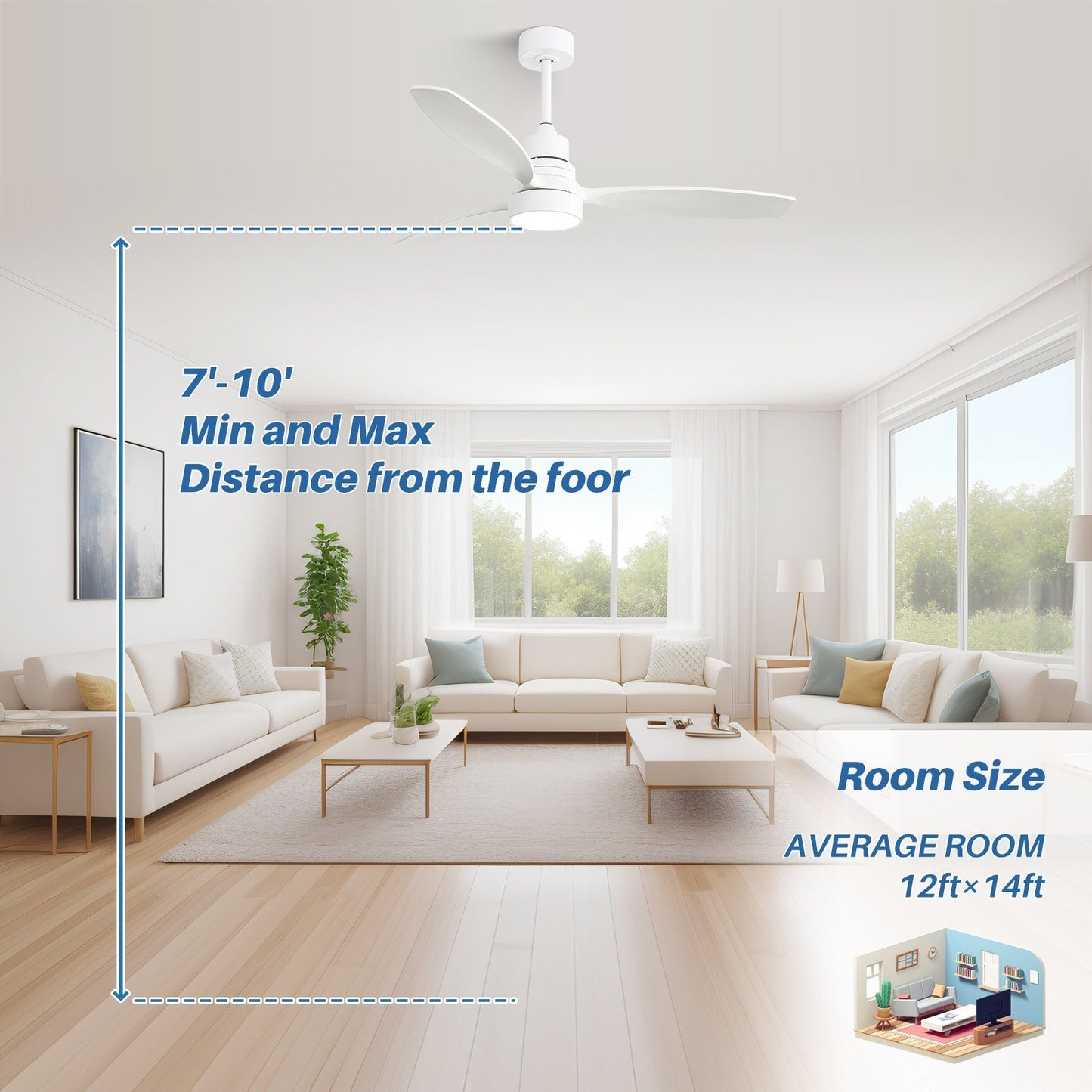 Ventilateur de plafond à LED intégré de 48 et 52 pouces avec lumière et télécommande, moteur à courant continu réversible.