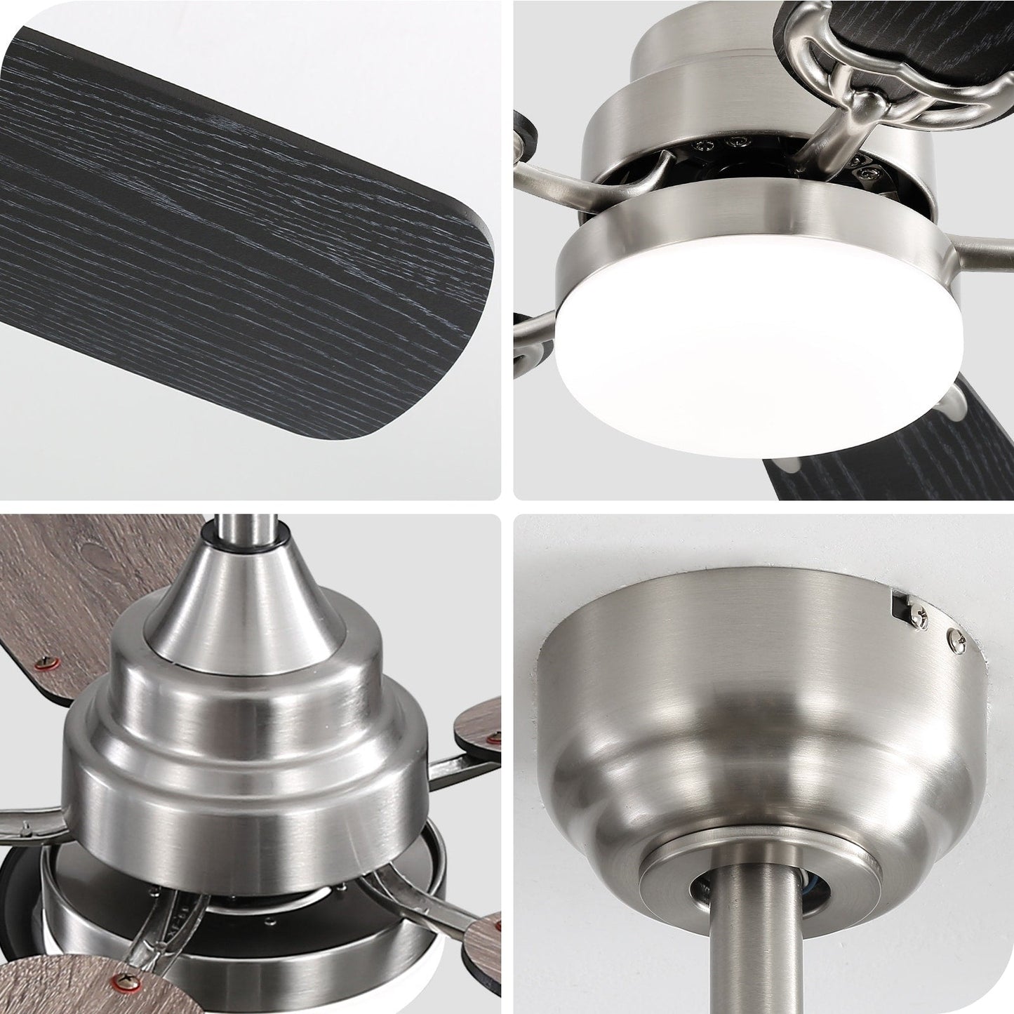 Ventilateur de plafond à LED intégré de 48 et 52 pouces avec lumière et télécommande, moteur à courant continu réversible.