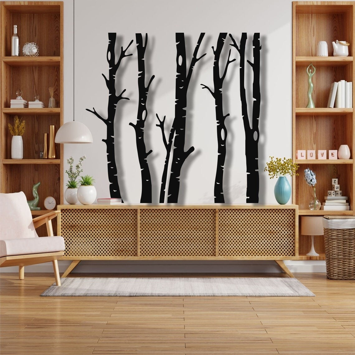5 décorations murales métalliques en forme d'arbre sec pour intérieur et extérieur