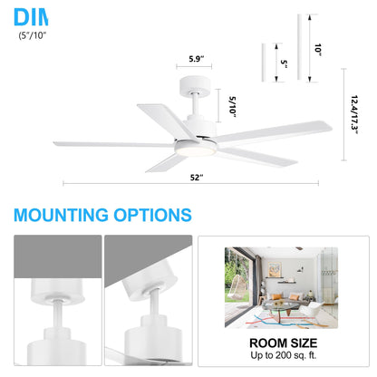 Ventilateur de plafond Breezary à 5 pales LED 65/52/42 avec kit d'éclairage et télécommande