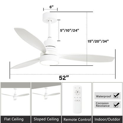 Ventilateur de plafond à LED intégré de 48 et 52 pouces avec lumière et télécommande, moteur à courant continu réversible.