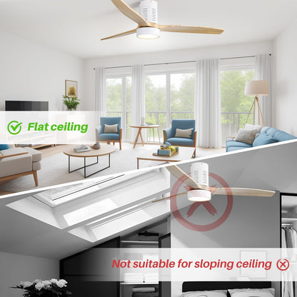 Ventilateur de plafond encastré de 52 pouces de style farmhouse avec éclairage et télécommande, moteur DC réversible.