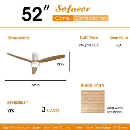 Ventilateur de plafond encastré de 52 pouces de style farmhouse avec éclairage et télécommande, moteur DC réversible.