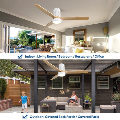 Ventilateur de plafond encastré de 52 pouces de style farmhouse avec éclairage et télécommande, moteur DC réversible.