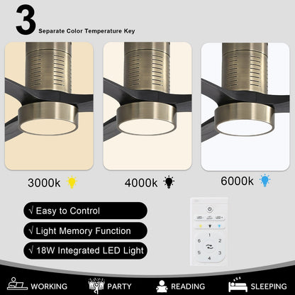 Ventilateur de plafond encastré de 52 pouces de style farmhouse avec éclairage et télécommande, moteur DC réversible.