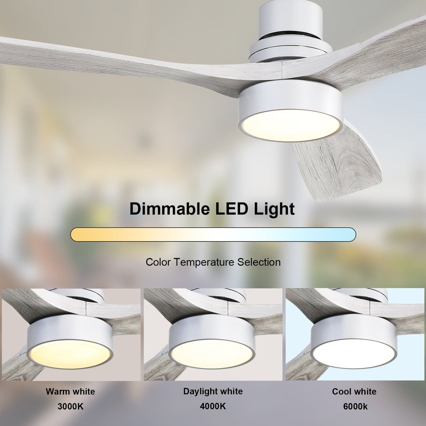 Ventilateur de plafond intérieur en bois Sofucor 52 avec télécommande, éclairage intégré en option.