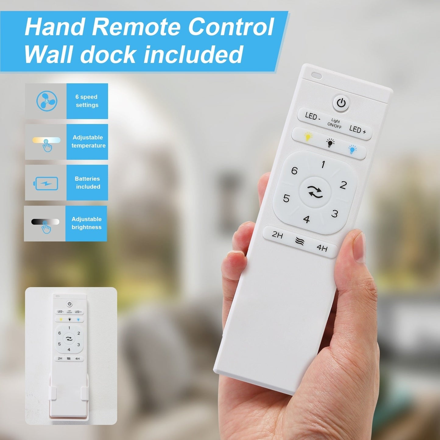 Ventilateur de plafond intérieur en bois Sofucor 52 avec télécommande, éclairage intégré en option.