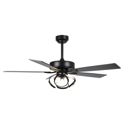 Ventilateur de plafond LED intérieur moderne à 52 pouces, chromé/noir, avec éclairage et télécommande, et fonction de gradation.