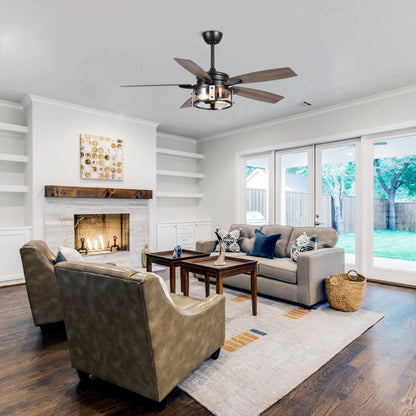 Ventilateur de plafond intérieur à 5 pales en bois noir rustique de 52 pouces avec télécommande