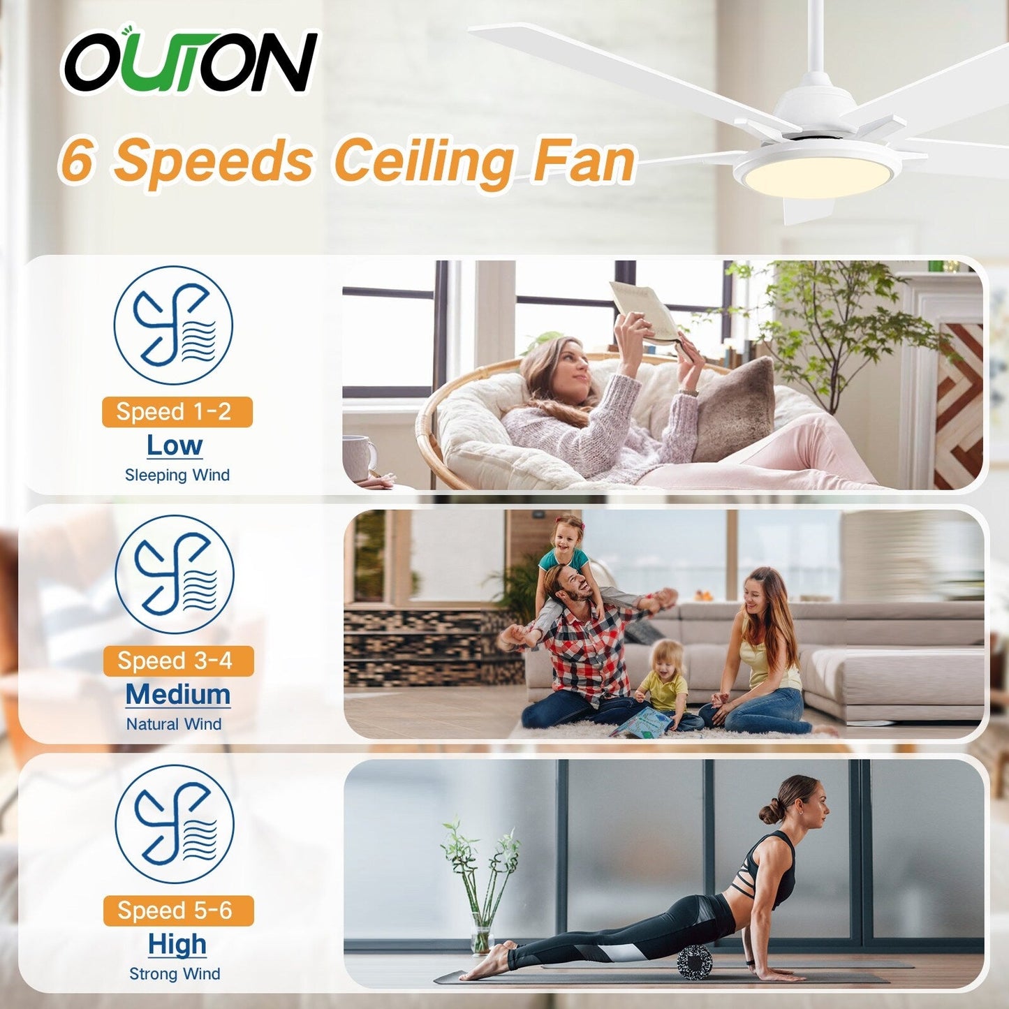 52 Ventilateurs de plafond modernes avec lumières et télécommande, LED à intensité variable