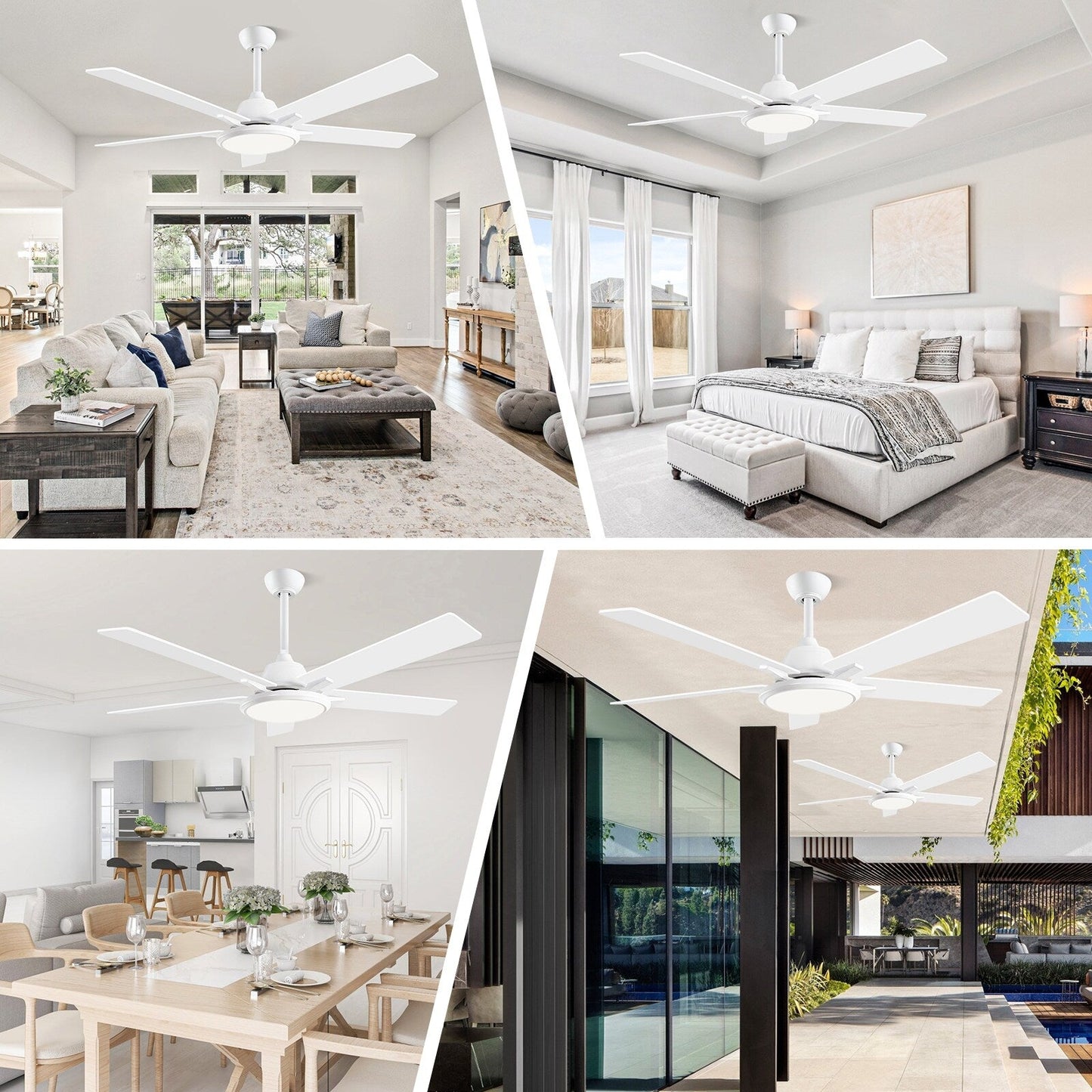 52 Ventilateurs de plafond modernes avec lumières et télécommande, LED à intensité variable