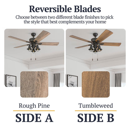 Ventilateur de plafond LED à 52 pouces Prominence Home Sivan Bronze, style farmhouse, avec éclairage, télécommande