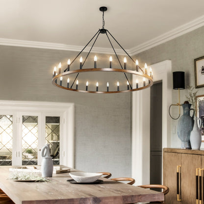 Luminaire à 24 lumières en forme de roue de chariot ronde de 54 pouces