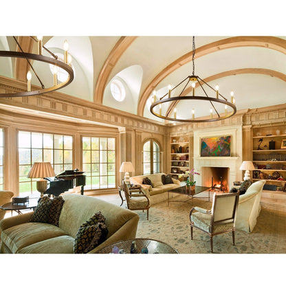 Luminaire à 24 lumières en forme de roue de chariot ronde de 54 pouces