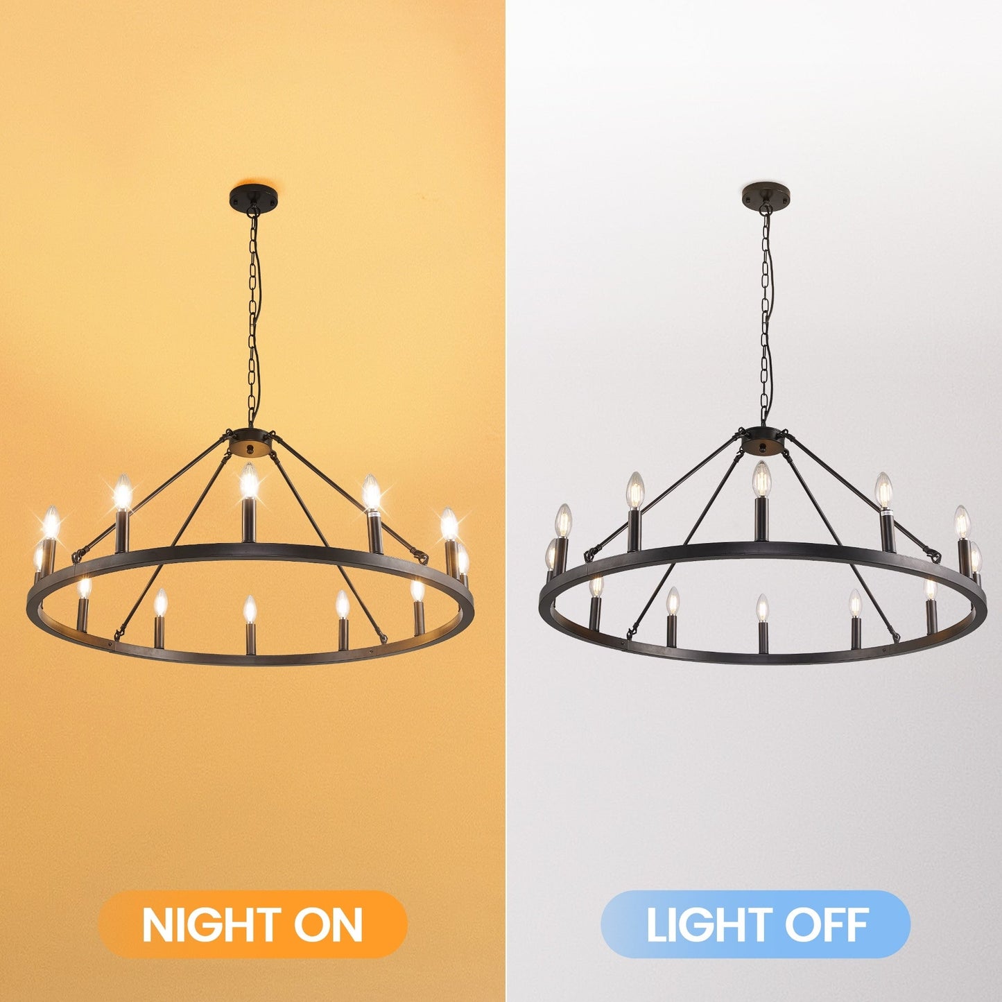 Luminaire à 24 lumières en forme de roue de chariot ronde de 54 pouces