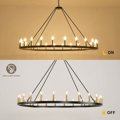 Luminaire à 24 lumières en forme de roue de chariot ronde de 54 pouces