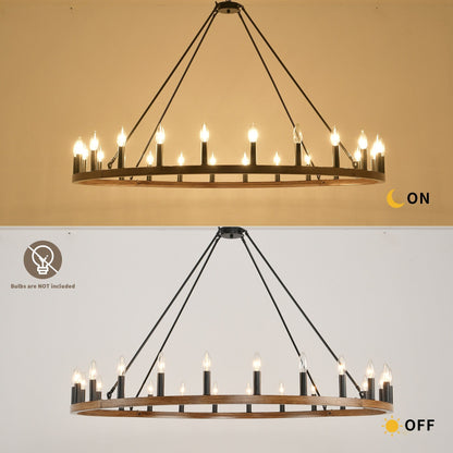 Luminaire à 24 lumières en forme de roue de chariot ronde de 54 pouces