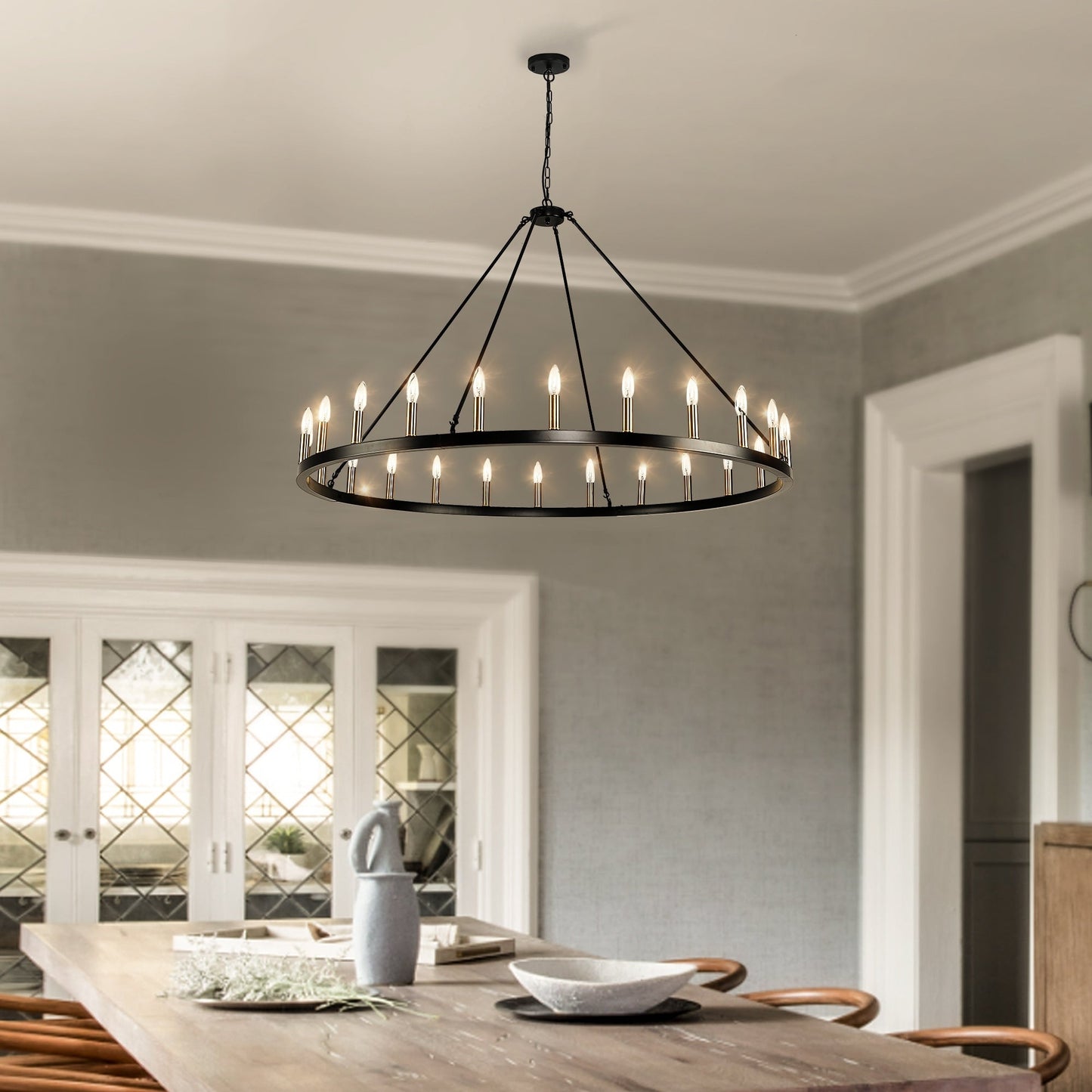 Luminaire à 24 lumières en forme de roue de chariot ronde de 54 pouces