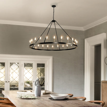 Luminaire à 24 lumières en forme de roue de chariot ronde de 54 pouces