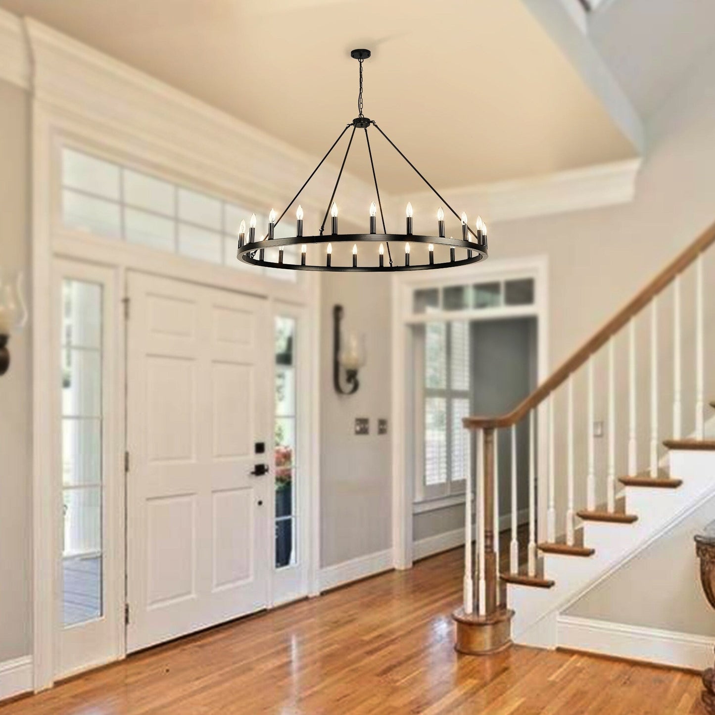 Luminaire à 24 lumières en forme de roue de chariot ronde de 54 pouces