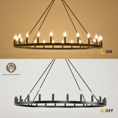 Luminaire à 24 lumières en forme de roue de chariot ronde de 54 pouces