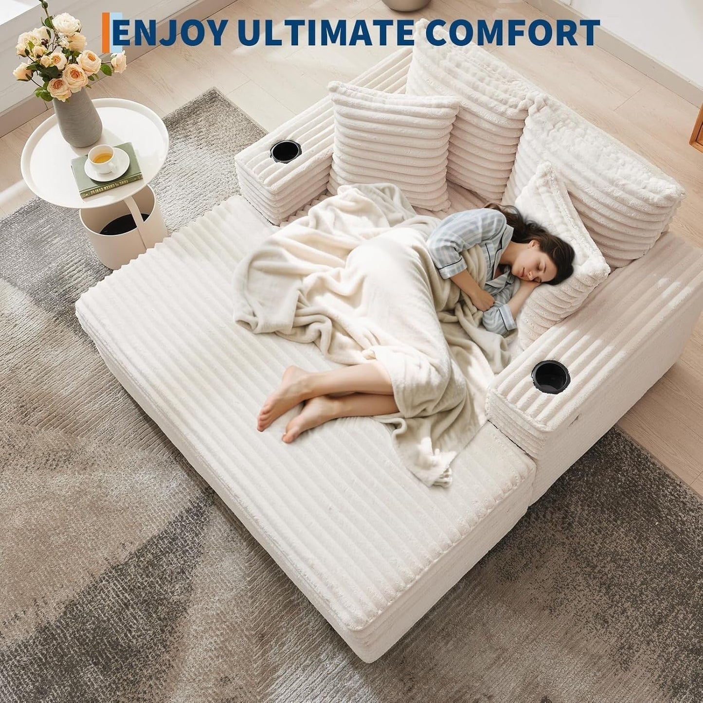 Canapé-lit rembourré de 54 pouces avec coussins et accoudoirs, fauteuil de salon surdimensionné confortable en velours côtelé pour intérieur.