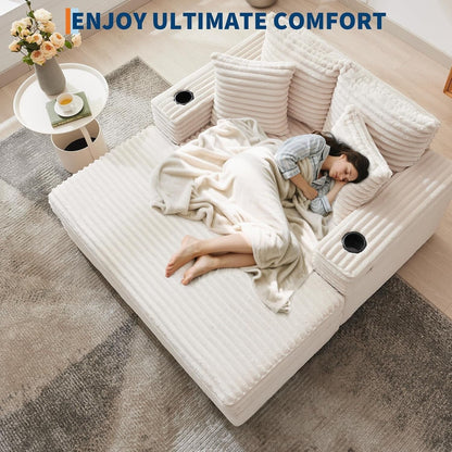 Canapé-lit rembourré de 54 pouces avec coussins et accoudoirs, fauteuil de salon surdimensionné confortable en velours côtelé pour intérieur.