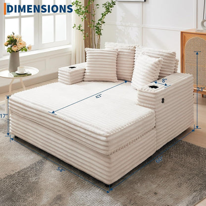 Canapé-lit rembourré de 54 pouces avec coussins et accoudoirs, fauteuil de salon surdimensionné confortable en velours côtelé pour intérieur.