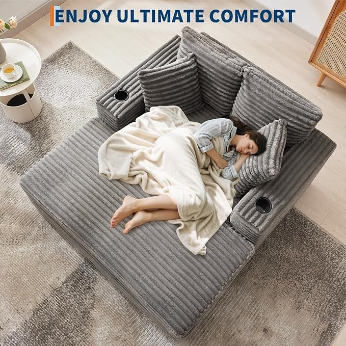 Canapé-lit rembourré de 54 pouces avec coussins et accoudoirs, fauteuil de salon surdimensionné confortable en velours côtelé pour intérieur.