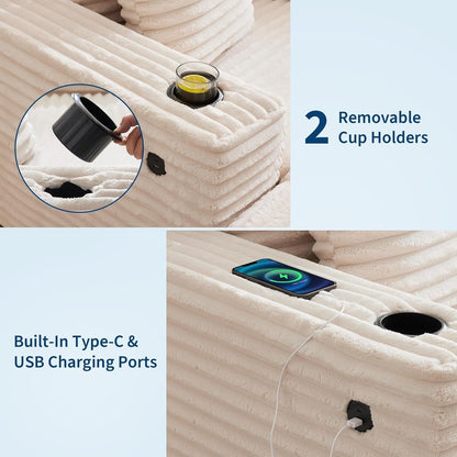 Canapé-lit rembourré de 54 pouces avec coussins et accoudoirs, fauteuil de salon surdimensionné confortable en velours côtelé pour intérieur.