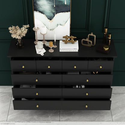 Commode de chambre à coucher double de 135 cm de large avec tiroirs de rangement