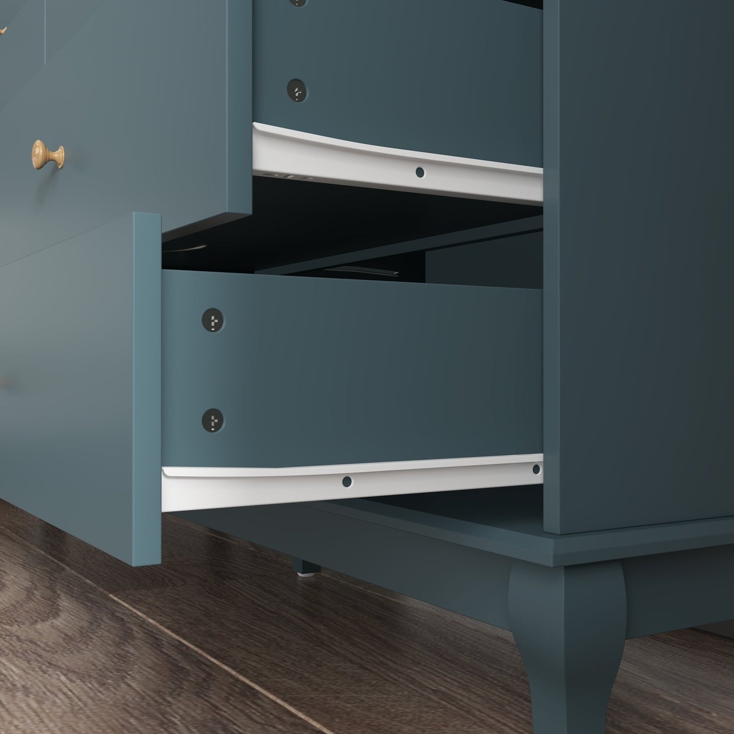 Commode de chambre à coucher double de 135 cm de large avec tiroirs de rangement