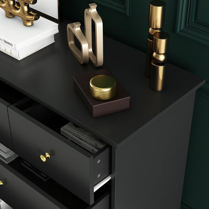 Commode de chambre à coucher double de 135 cm de large avec tiroirs de rangement