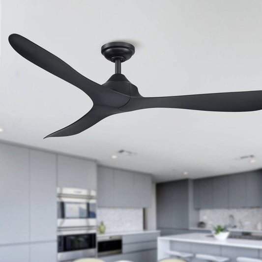 Ventilateur de plafond à 3 pales en forme d'hélice, noir moderne, 56 pouces, courant continu, avec télécommande.