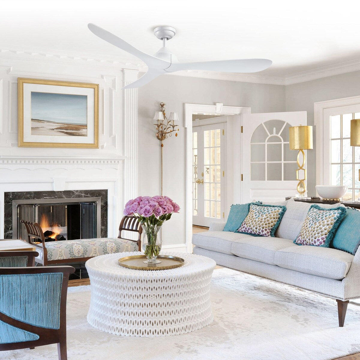 Ventilateur de plafond à 3 pales en forme d'hélice, noir moderne, 56 pouces, courant continu, avec télécommande.