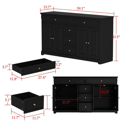 Buffet de rangement blanc laqué, style moderne contemporain du milieu du siècle, 59,1 pouces