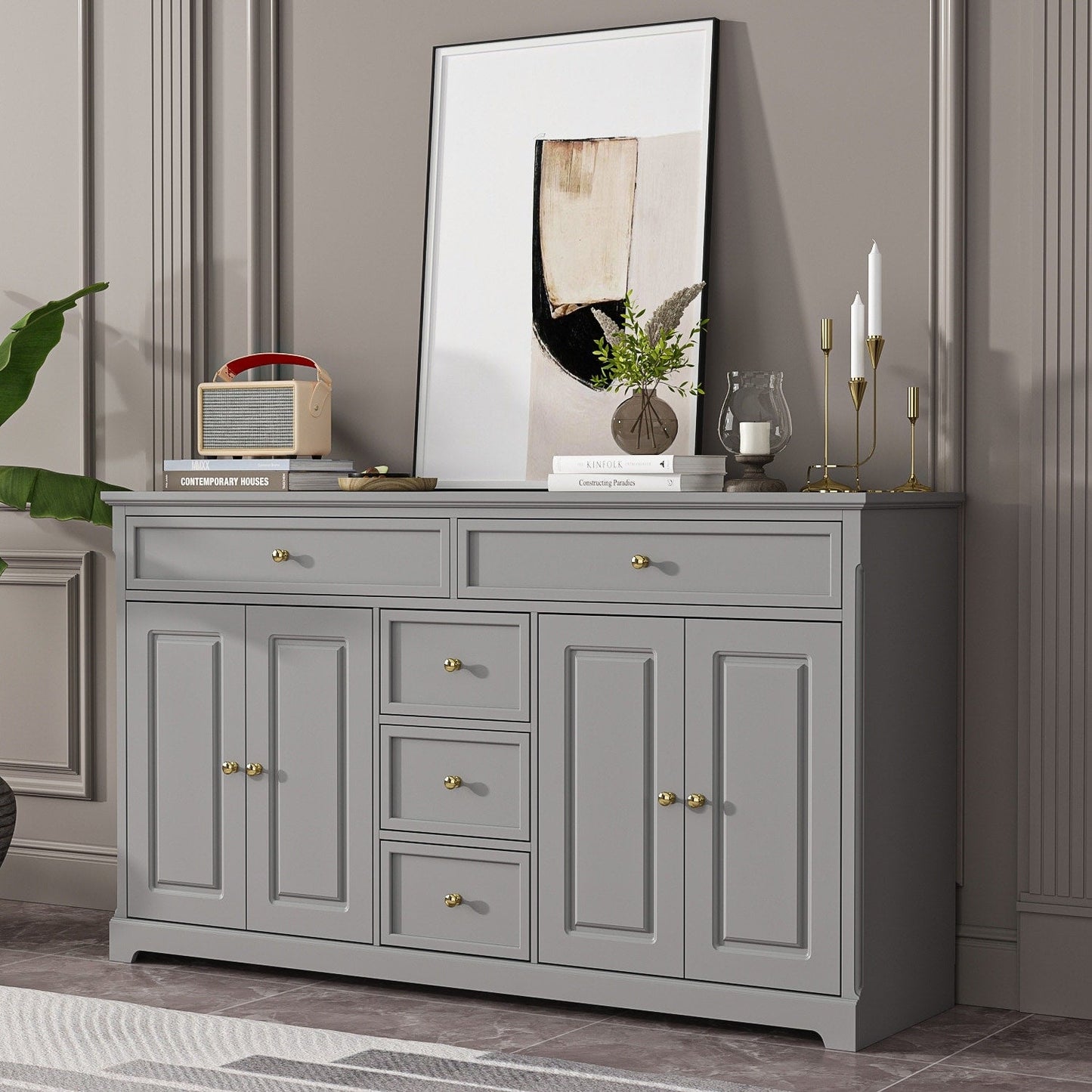 Buffet de rangement blanc laqué, style moderne contemporain du milieu du siècle, 59,1 pouces