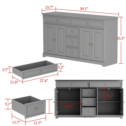 Buffet de rangement blanc laqué, style moderne contemporain du milieu du siècle, 59,1 pouces