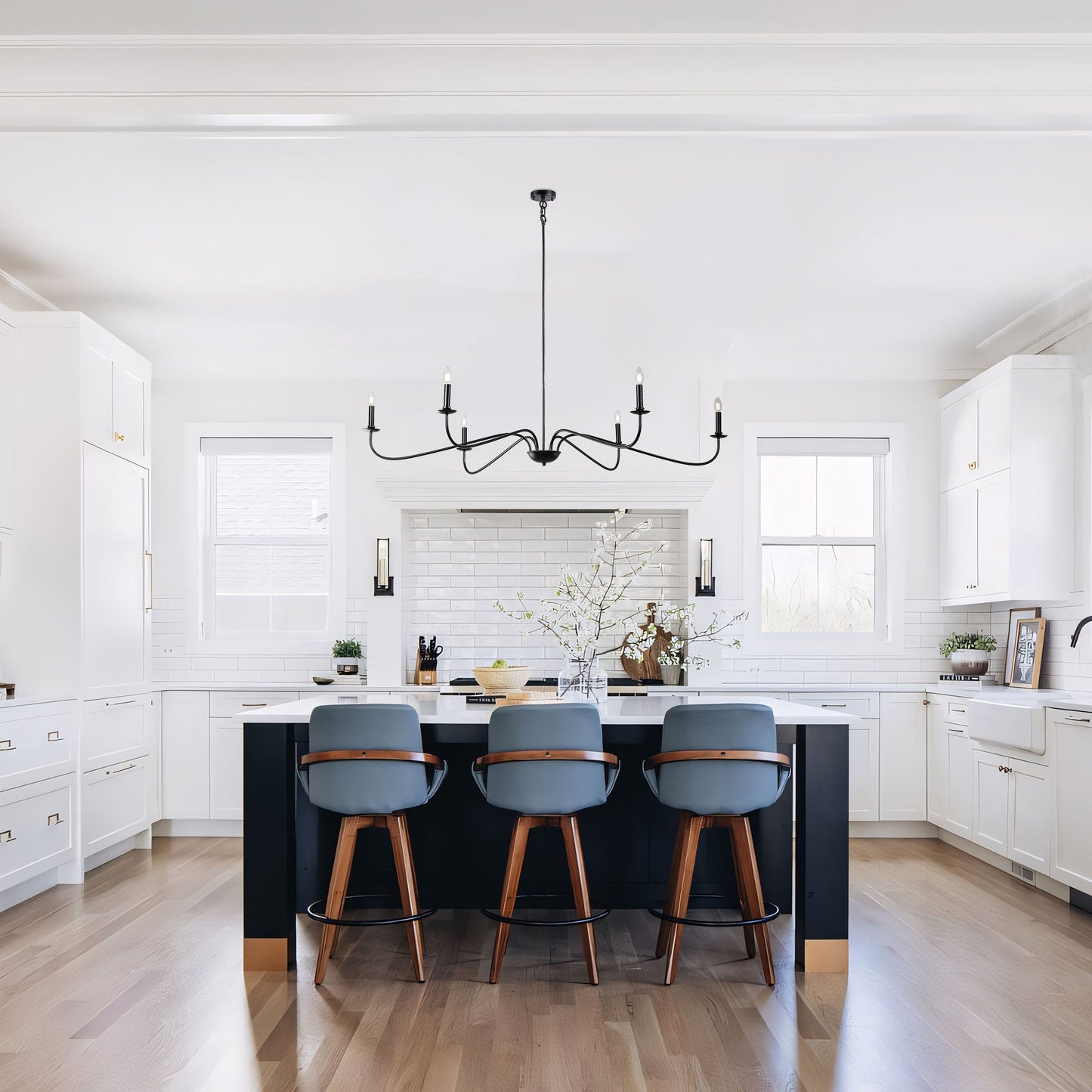 Luminaire minimaliste à 6 lumières de 64 pouces en noir mat / doré / chrome - N/A