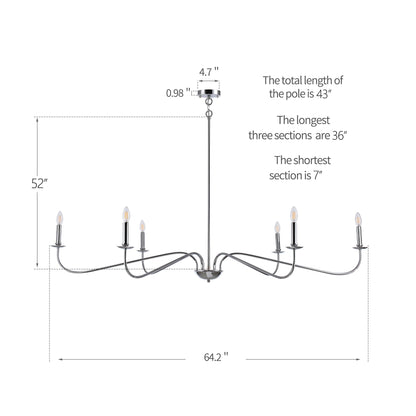 Luminaire minimaliste à 6 lumières de 64 pouces en noir mat / doré / chrome - N/A