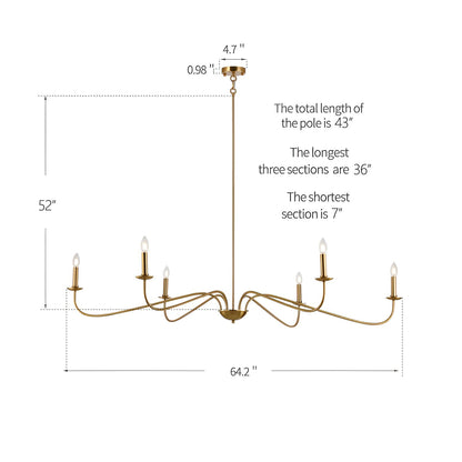 Luminaire minimaliste à 6 lumières de 64 pouces en noir mat / doré / chrome - N/A