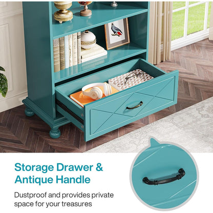 Étagère à livres 6 niveaux avec tiroir, bibliothèque de 71 livres pour salon