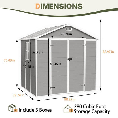 Abri de jardin en résine pour extérieur, résistant aux intempéries, avec plancher, modèle Spire Tool Shed, dimensions : 6 pi x 4 pi / 6 pi x 8 pi / 8 pi x 6 pi / 8 pi x 10 pi