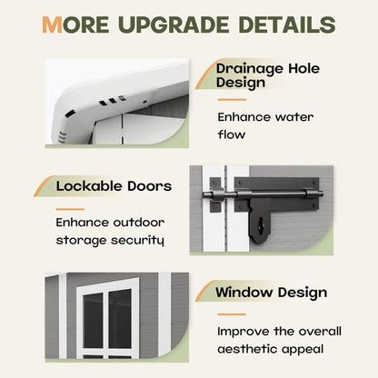 Abri de jardin en résine pour extérieur, résistant aux intempéries, avec plancher, modèle Spire Tool Shed, dimensions : 6 pi x 4 pi / 6 pi x 8 pi / 8 pi x 6 pi / 8 pi x 10 pi